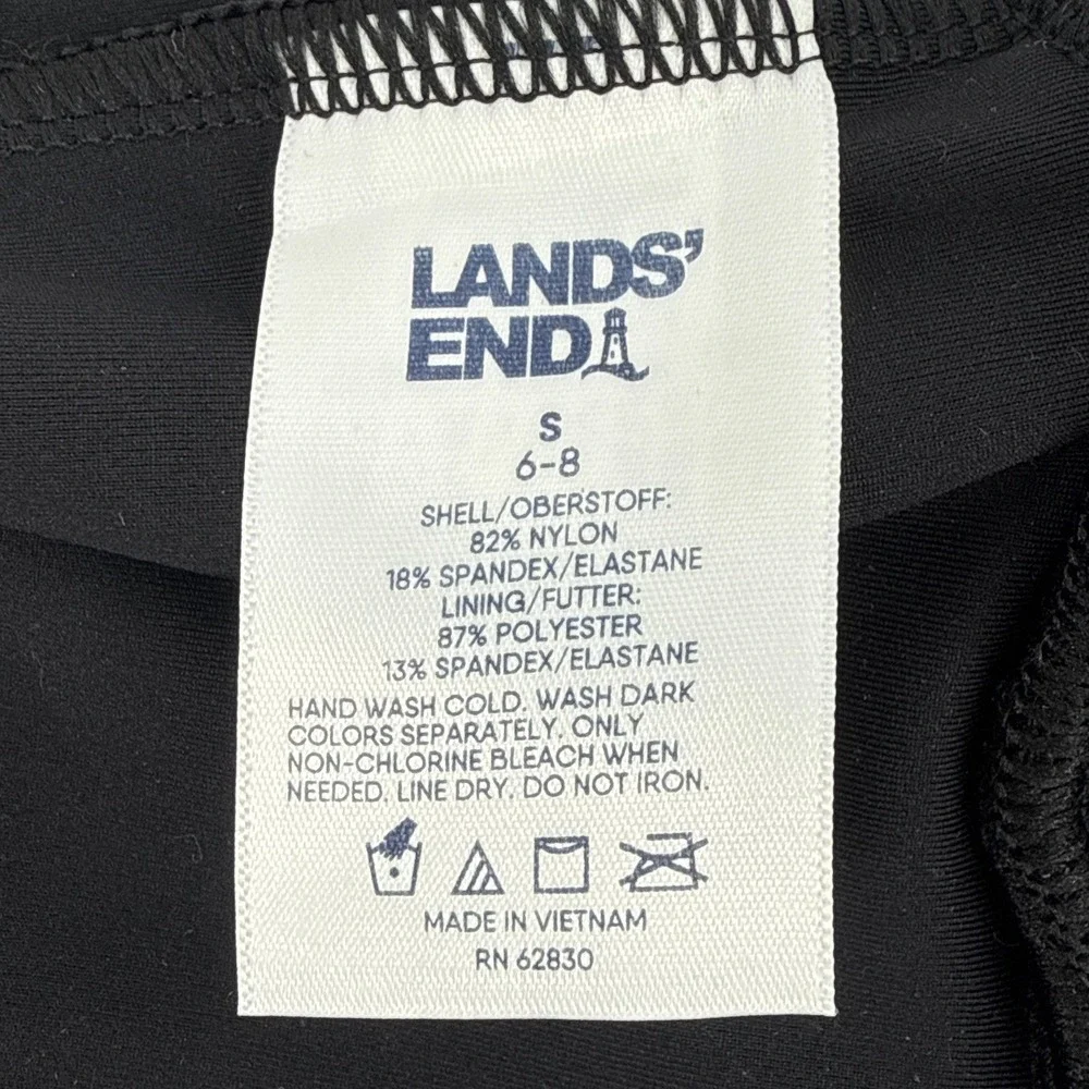 Lands' End Women's Black Surplice‎ Wrap Swim Dress Tummy Control Swimsuit 6-8 S